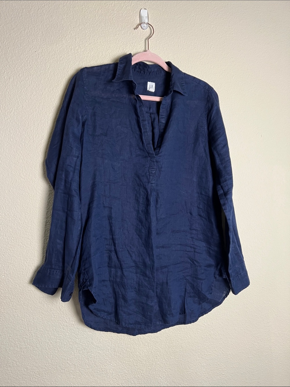 Gap Navy Blue Long Sleeve 100% Linen Oversized Tunic Shirt Size S